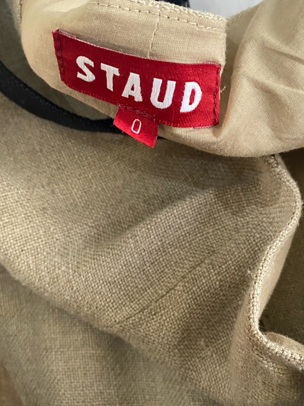 STAUD Lampone Beige 100% Linen Wide-Leg Cropped Jumpsuit with Black Trim 0 - Picture 5 of 15